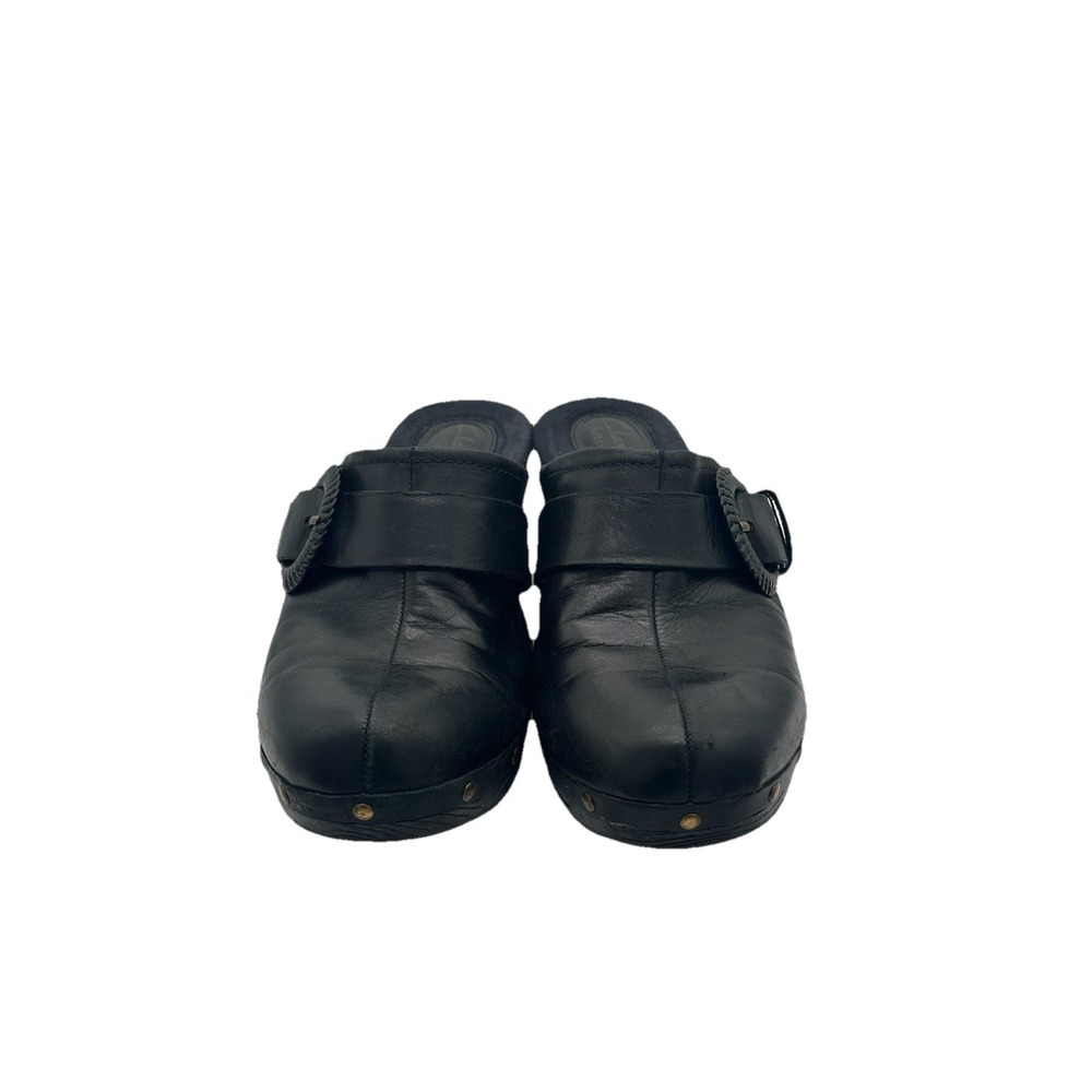 Clarks Black Leather Clog Mules with Decorative Buckle - Picture 3 of 7